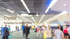  Presentation with blue and yellow abstract - Slides having blur passenger in the airport background and a  colored foreground