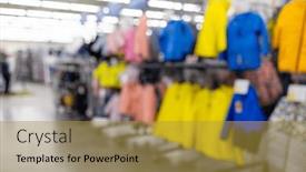  Presentation with mall - Presentation theme having blur-view-of-interior-clothing background and a gold colored foreground