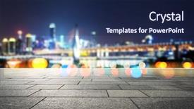  Presentation with suspension bridge - Presentation having empty marble floor and blur view of modern suspension bridge and cityscape of chongqing at night background and a navy blue colored foreground
