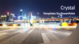  Presentation with suspension bridge - Presentation theme enhanced with empty marble floor and blur view of modern suspension bridge and cityscape of chongqing at night background and a navy blue colored foreground