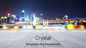  Presentation with suspension bridge - Slides consisting of empty marble floor and blur view of modern suspension bridge and cityscape of chongqing at night background and a light gray colored foreground