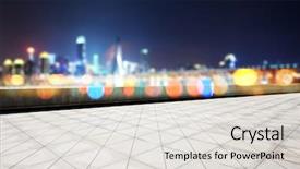  Presentation with suspension - Presentation theme having empty marble floor and blur view of modern suspension bridge and cityscape of chongqing at night background and a light gray colored foreground