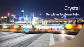  Presentation with suspension bridge - Slides featuring empty marble floor and blur view of modern suspension bridge and cityscape of chongqing at night background and a navy blue colored foreground