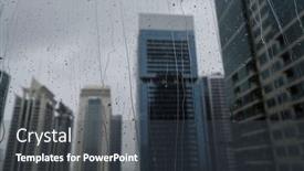  Presentation with rainy days season wet green - Colorful slide deck enhanced with blur-view-of-office-towers backdrop and a dark gray colored foreground