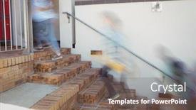  Presentation with blur - Beautiful PPT theme featuring blur view of students moving up staircase at school backdrop and a violet colored foreground