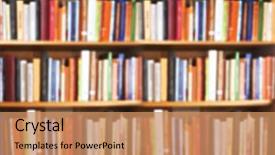  Presentation with public - Amazing slide set having blured books in public library backdrop and a coral colored foreground