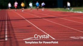  Presentation with finish line - Slide deck enhanced with blurred athletes approaching the finish background and a tawny brown colored foreground