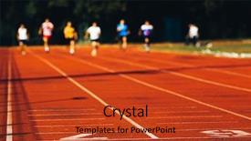  Presentation with finish line - Beautiful PPT theme featuring blurred athletes approaching the finish backdrop and a red colored foreground