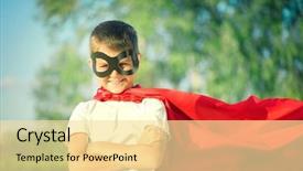  Presentation with super kid - PPT theme consisting of blurred background little boy wearing background and a blonde colored foreground