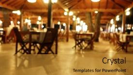  Presentation with cafe - Beautiful PPT layouts featuring blurred background of a cafe in a hotel backdrop and a gold colored foreground