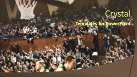  Presentation with basketball - Presentation theme featuring blurred background of basketball fans background and a tawny brown colored foreground