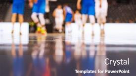  Presentation with basketball players - Presentation theme consisting of blurred background of basketball players on court during game - very shallow depht of field background and a gray colored foreground