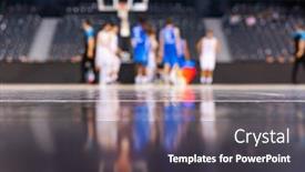  Presentation with basketball players - Colorful presentation design enhanced with blurred background of basketball players on court during game - very shallow depht of field backdrop and a dark gray colored foreground