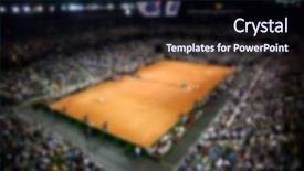  Presentation with sports arena - Presentation theme consisting of blurred background of clay tennis court inside sports arena and audience watching the game background and a wine colored foreground