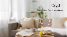  Presentation with tea cup - Beautiful presentation featuring blurred background of living room backdrop and a white colored foreground