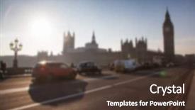  Presentation with english cabs - Beautiful slide set featuring blurred background of traffic on westminster bridge with typical english cabs and buses backdrop and a tawny brown colored foreground