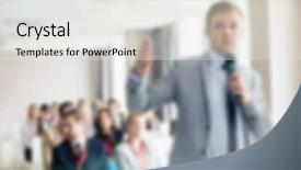  Presentation with moving business - Cool new presentation design with blurred business convention conference background backdrop and a  colored foreground