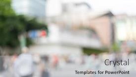  Presentation with city people walking - Beautiful slide deck featuring blurred-city-scenery-with-people backdrop and a light gray colored foreground