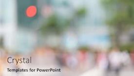  Presentation with city people walking - PPT theme with blurred-city-scenery-with-people background and a soft green colored foreground