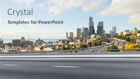  Presentation with asphalt - Audience pleasing presentation design consisting of blurred empty asphalt road and cityscape of los angeles in blue sky backdrop and a sky blue colored foreground