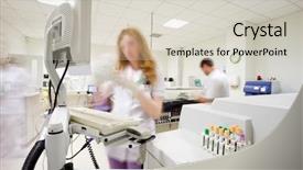  Presentation with busy - Presentation theme featuring blurred figures of busy people background and a soft green colored foreground