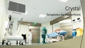  Presentation with moving patient - Slide deck enhanced with blurred figures with medical uniforms background and a light gray colored foreground