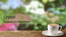  Presentation with hot and cold coffee cup - Colorful slide set enhanced with blurred floral background flower bar backdrop and a seafoam green colored foreground