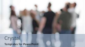  Presentation with casual young people - Beautiful PPT layouts featuring blurred-image-of-a-group backdrop and a light blue colored foreground