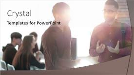  Presentation with staff - Slide deck with blurred image of a staff in the office background and a sky blue colored foreground