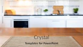  Presentation with kitchen - Theme enhanced with blurred-kitchen-interior-and-desk background and a coral colored foreground