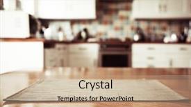  Presentation with table napkin - Theme with blurred kitchen interior and napkin background and a coral colored foreground