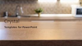  Presentation with kitchen - Slide deck consisting of blurred-kitchen-interior-and-wooden background and a coral colored foreground