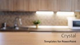  Presentation with kitchen - Theme having blurred-kitchen-interior-and-wooden background and a coral colored foreground