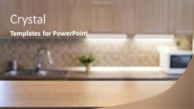  Presentation with kitchen - Presentation enhanced with blurred-kitchen-interior-and-wooden background and a coral colored foreground