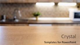  Presentation with kitchen - Colorful slide deck enhanced with blurred-kitchen-interior-and-wooden backdrop and a coral colored foreground