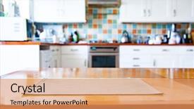  Presentation with table napkin - Colorful presentation design enhanced with blurred kitchen interior with napkin backdrop and a coral colored foreground