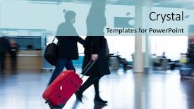  Presentation with passengers - Slide deck having blurred motion of passengers or tourist walking with bag at airport transportation concept color tone effect background and a light blue colored foreground