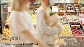  Presentation with food market - Beautiful presentation design featuring blurred-motion-of-people-buying backdrop and a coral colored foreground