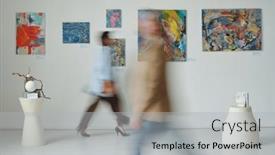  Presentation with art gallery - PPT theme with blurred-motion-of-people-visiting background and a light gray colored foreground