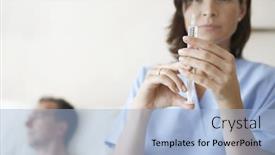  Presentation with injection preparing - Theme with blurred nurse preparing syringe for injection by male patient in bed background and a light blue colored foreground