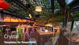  Presentation with decorate - PPT theme enhanced with blurred-people-in-modern-cafe background and a tawny brown colored foreground