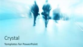  Presentation with station - Presentation featuring blurred people walking in subway background and a cool aqua colored foreground