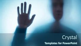  Presentation with glass - Theme featuring blurred-silhouette-man-through background and a ocean colored foreground