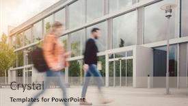  Presentation with university building - Slides featuring blurred-silhouette-of-students-being background and a soft green colored foreground