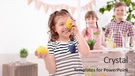  Presentation with lemons - Beautiful slide set featuring blurred stand with kids backdrop and a  colored foreground