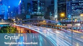  Presentation with hong kong skectch - PPT theme featuring blurred traffic in downtown district background and a teal colored foreground