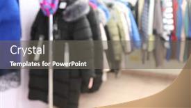  Presentation with clothes shop - Theme consisting of blurred view of rack with different clothes in modern shop background and a gray colored foreground