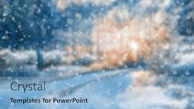  Presentation with blurred bokeh - Presentation theme featuring blurred-winter-forest-falling-snow background and a light blue colored foreground