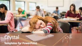  Presentation with college - Audience pleasing theme consisting of blurred young college students sitting backdrop and a coral colored foreground