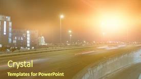 Presentation with city street - Presentation design consisting of blurry animated flare against illuminated background and a tawny brown colored foreground